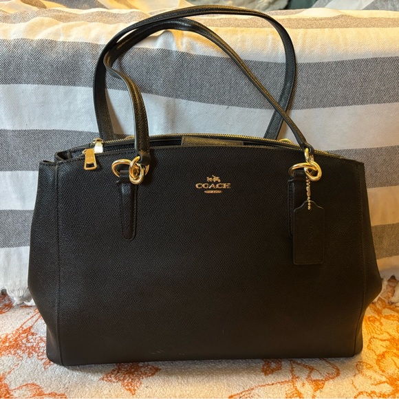 Coach Black Leather Tote Bag - Picture 1 of 8